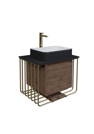 Тумба под раковину в ванной подвесная Grossman ВИНТАЖ-70 см, веллингтон/металл золото